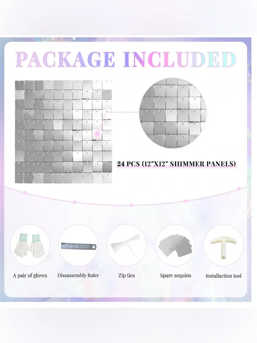 SilverShimmer Wall Backdrop-24 Pcs SquareSequinPanels-Birthday Party,Wedding,Etc - Picture 5 of 7